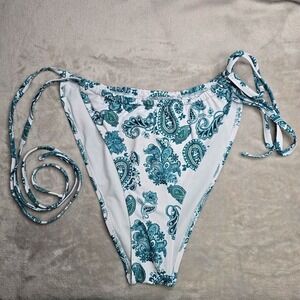 White Blue Paisley Floral Print String Tie Bikini Swimsuit Swimwear 2XL